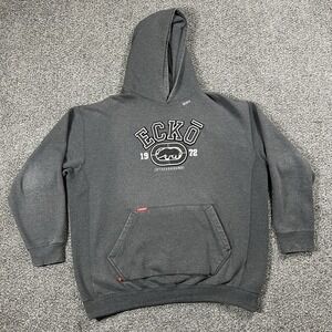 VTG Ecko Unltd Hoodie Mens 2XL Gray Fleece Heavyweight Pullover Rhino Grunge Y2K